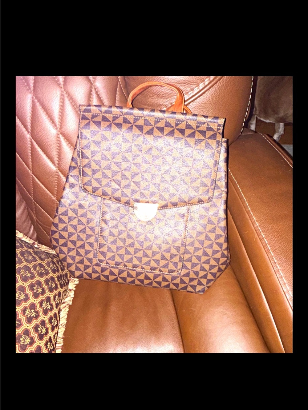 Source Unknown Brown Geometric Pattern Backpack Purse